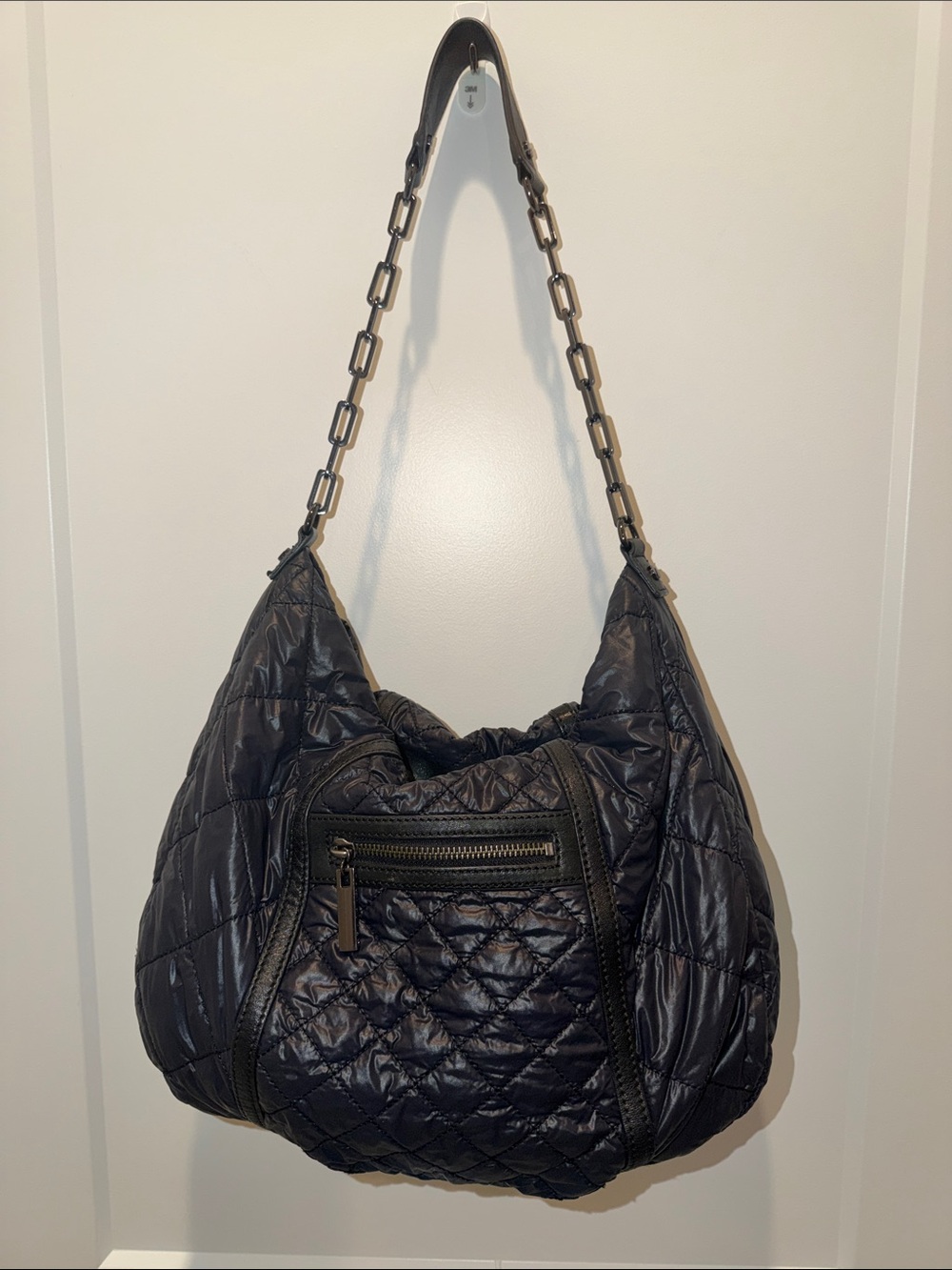 Tory Burch Alice Diamond Quilted Black Shoulder Hobo with Chain-Link Strap